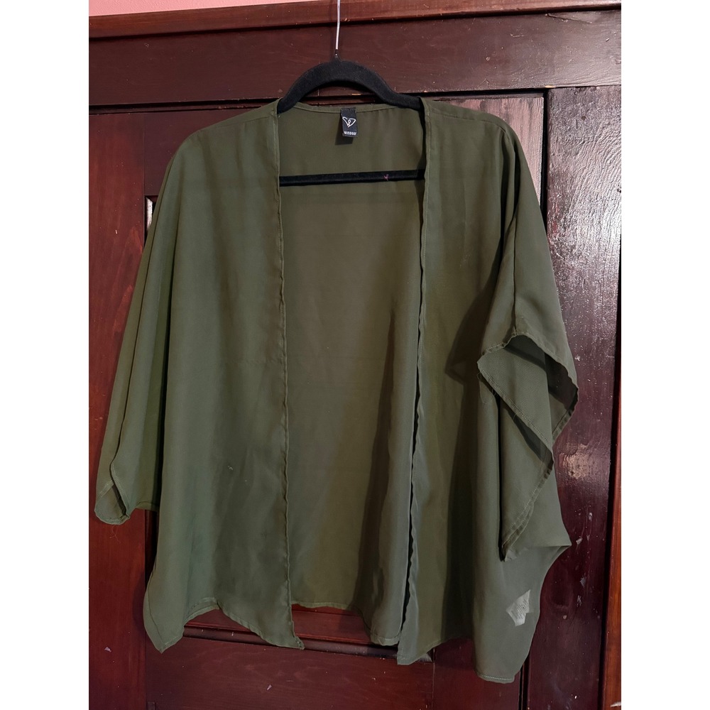 Windsor Olive Green Chiffon Open Front Kimono Wrap Cardigan One Size 27578-64